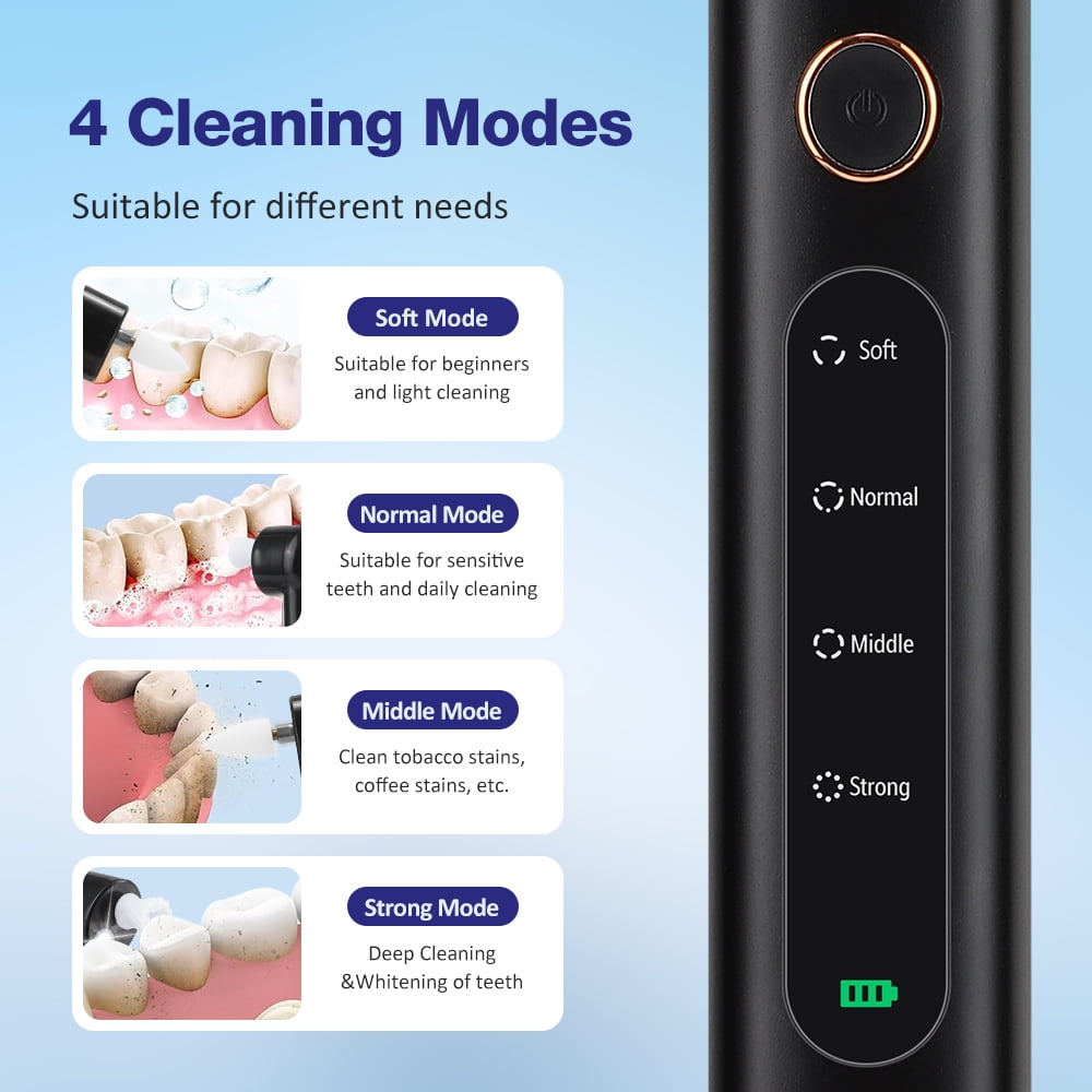 Tooth Polisher, Rechargeable Tooth Whitening Kit for Teeth Daily Whitening and Cleaning, Electric Dental Polisher with 5 Brush Heads, 4 Speed Modes, Waterproof, LED Light