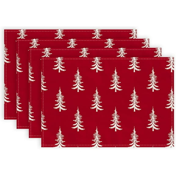 Christmas Placemats 18x12 Inches Set of 4, Xmas Tree Red Table Decor, Winter Burlap Farmhouse Indoor Outdoor Seasonal Decoration Mats for Holiday Home Party DP024-4