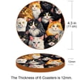 thumbnail image 3 of Cat Set of 6 Microfiber Leather Round Coasters, 11x11 cm/4.3x4.3 in, Cute and Durable Drink Mats for Home and Office, 3 of 6