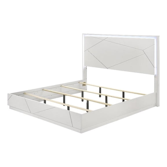 Acme Esther Queen Bed w/LED White & Silver High Gloss