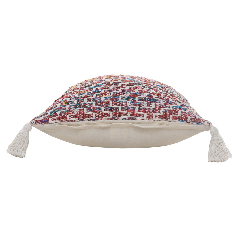 Ox Bay 20" x 20" Hand-Woven Red/ Multicolored Geometric Cotton Blend Pillow Cover