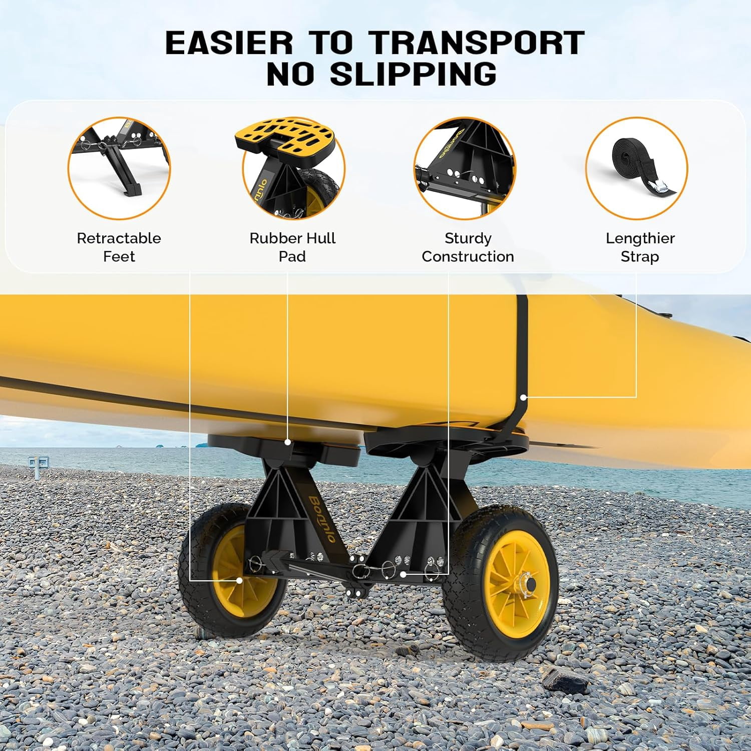 Kayak Cart with10-Inch Kayak Wheels, Canoe Trolley Cart with Adjustable Straps, No Tools Required for Easy Assembly All-Terrain for Kayaks, Canoes, Paddleboards