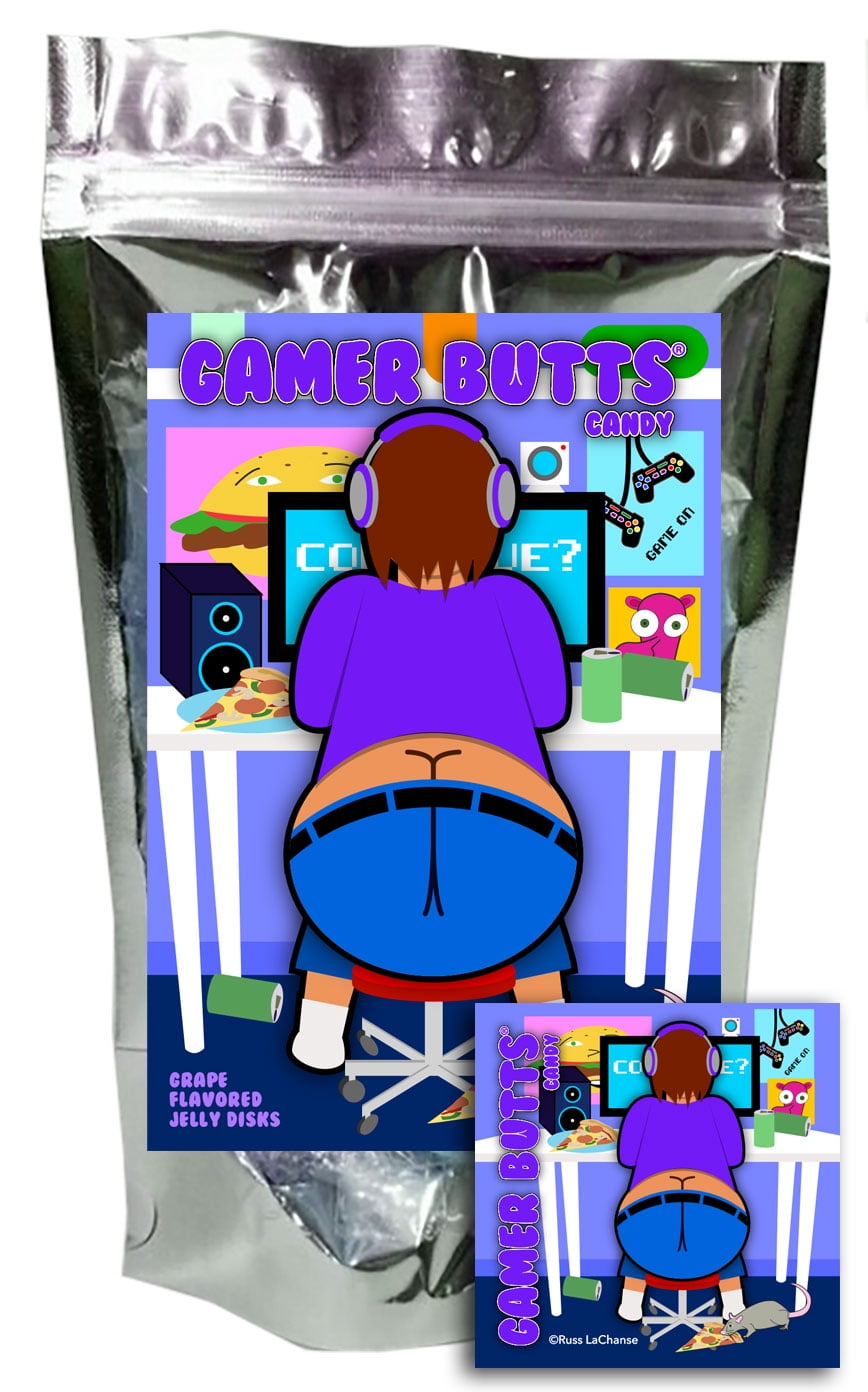 Gamer Butts Gummy Grape Flavored Fruit Jelly Disks Funny Unique Easter Basket Stuffer Candy Gift Birthday for Girl, Boy & Teens
