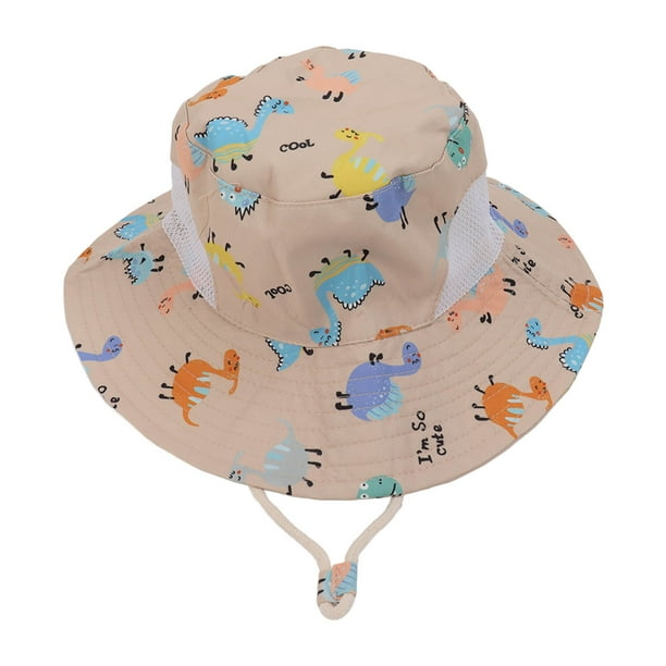Gorro de pescador para bebé, transpirable, con estampado de dibujos animados, con protección solar y cuerda resistente al viento, para niños de 6 meses a 3 años, color caqui, dinosaurio