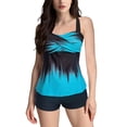 thumbnail image 1 of Fadeal Bathing Suit for Women Women Plus Size Tankini Swimsuits Two Piece Color Block Cutout Flowy Tummy Bathing Suits with Shorts Tankini Swimsuits for Women Blue L, 1 of 4