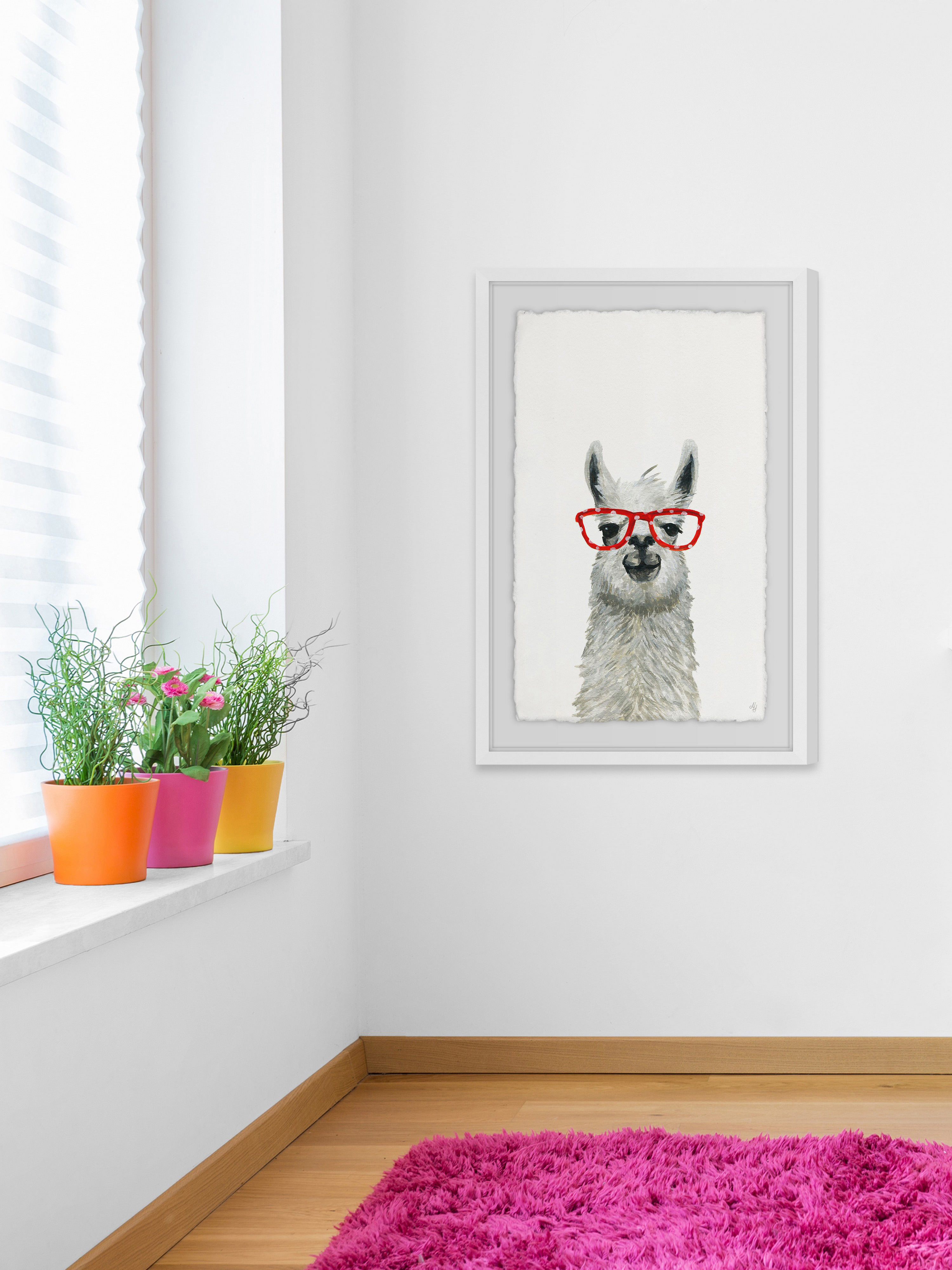 Red Trendy Llama Framed Painting Print