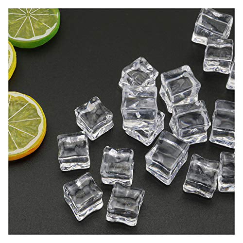 Tegg 20PCS Nontoxic Clear Crystal Fake Ice Cubes and 6PCS Fake Lemon Slice for Home Decoration Wedding Centerpiece Vase Fillers 