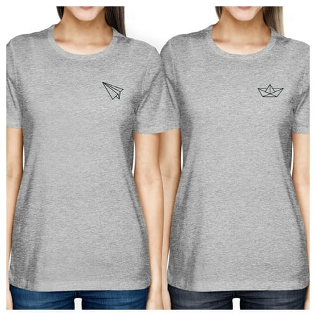 Origami Plane And Boat Grey Best Friend Matching T-Shirts Gift