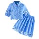 thumbnail image 5 of Conjunto de falda y top de manga corta con cuello alto y falda de encaje para niña, primavera/verano, 5 of 7