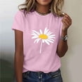 thumbnail image 2 of Women's Graphic Tee Flower Printed Short Sleeve Basic Shirts Casual Loose Fit Floral Tops Soft Comfy Clothes (S, Pink 8), 2 of 5