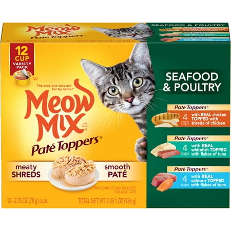 Meow Mix Pate Toppers Seafood & Poultry Variety Pack Wet Cat Food, 12 Cups