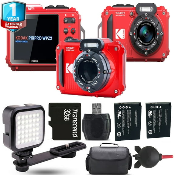 Kodak PIXPRO WPZ2 Digital Camera (Red)   Extra Battery   LED  1 Yr Warranty (International Version)