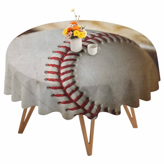 Baseball Round Tablecloth 60 inches Retro Sport Waterproof Oil-Proof Table Cloth Round Table Cover for Holiday Party Picnic Dinner Decor Indoor and Outdoor Use