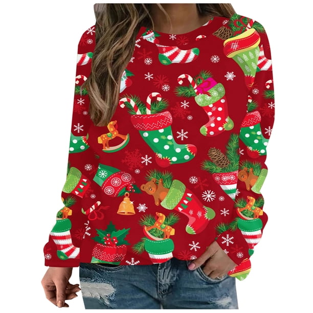 Sudadera de cuello redondo transpirable cómoda de manga larga con estampado de moda para mujer Fridja bvmnju6758