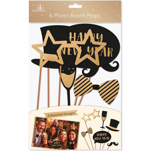 Christmas Shop - Accesorios para Fotomatón Año Nuevo - Pack de 6 (Dorado, Negro)