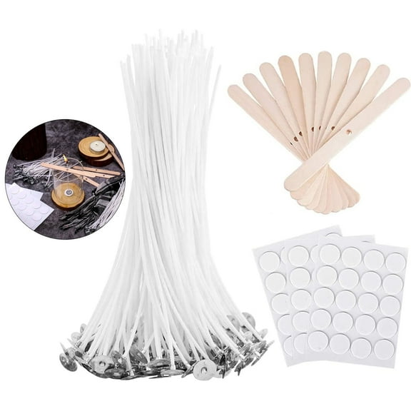 Bulk 6-Inch Candle Wicks - 100 Pcs with Wick Stickers & Centering Device for Soy/Beeswax Candle Making
