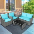 thumbnail image 4 of Gymax 4PCS Patio Rattan Conversation Set Outdoor Furniture Set w/ Turquoise Cushions, 4 of 10