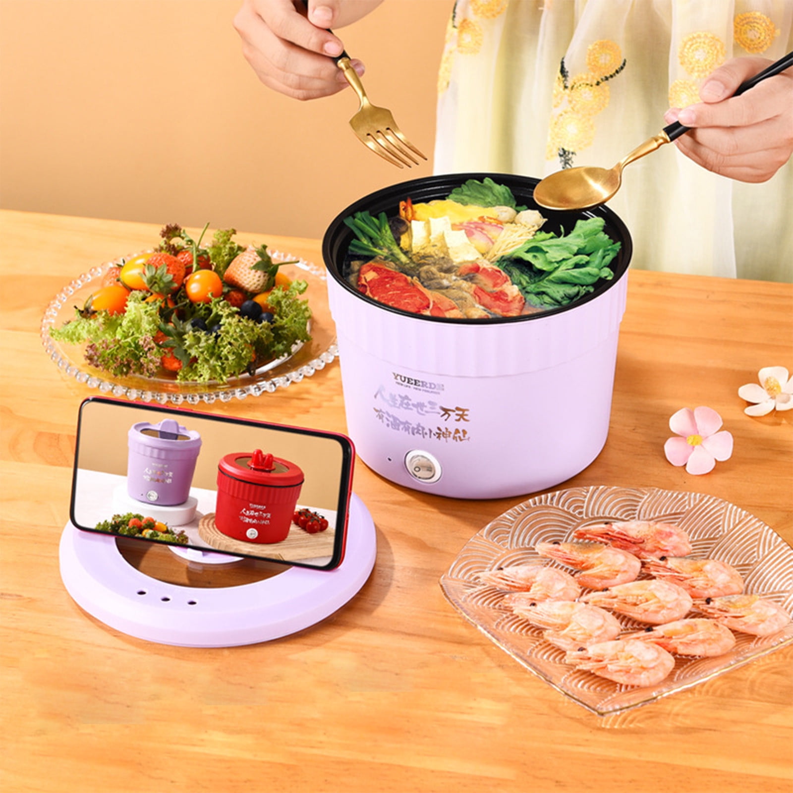 SNGMN Portable Mini Hot Pot, Multi-functional 1.2L Rice Cooker for Steaming, Stir-frying & Soup, Fast Heating, Easy to Clean, Ideal for Small Spaces & Travel