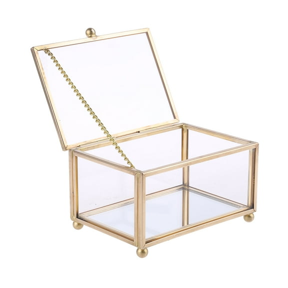 Rustic Wedding Ring Box Geometric Transparent Glass Jewelry Display Storage Holder Oranizer Decoration