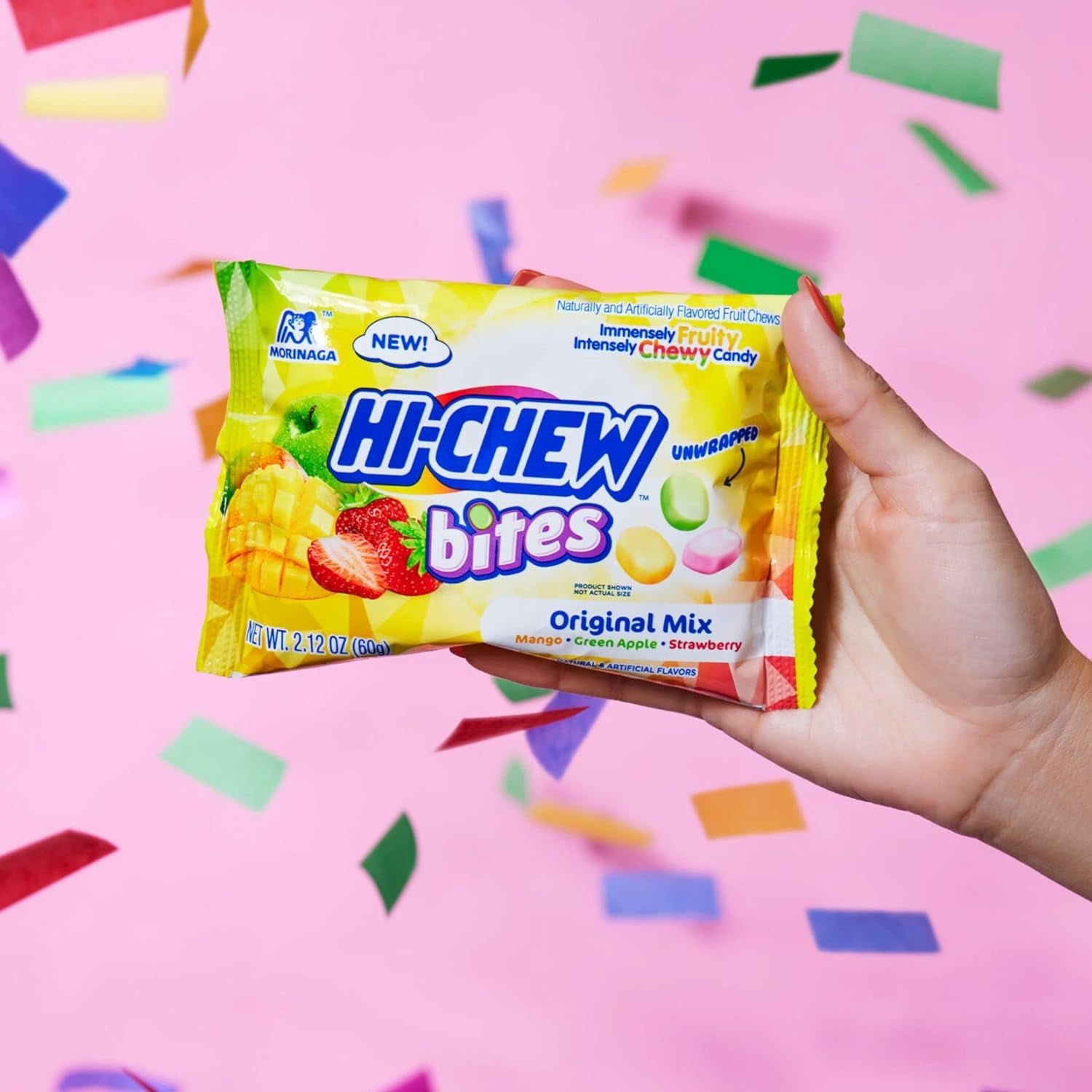 HI-CHEW Bites Original Mix, Pack of 12 Bags, 2.12oz each | Mango Green Apple Strawberry Chewlets | Unique Fun Soft & Chewy Taffy Candy | Immensely Juicy Fruit Flavors (12 Bags, Original Mix -- Mango,