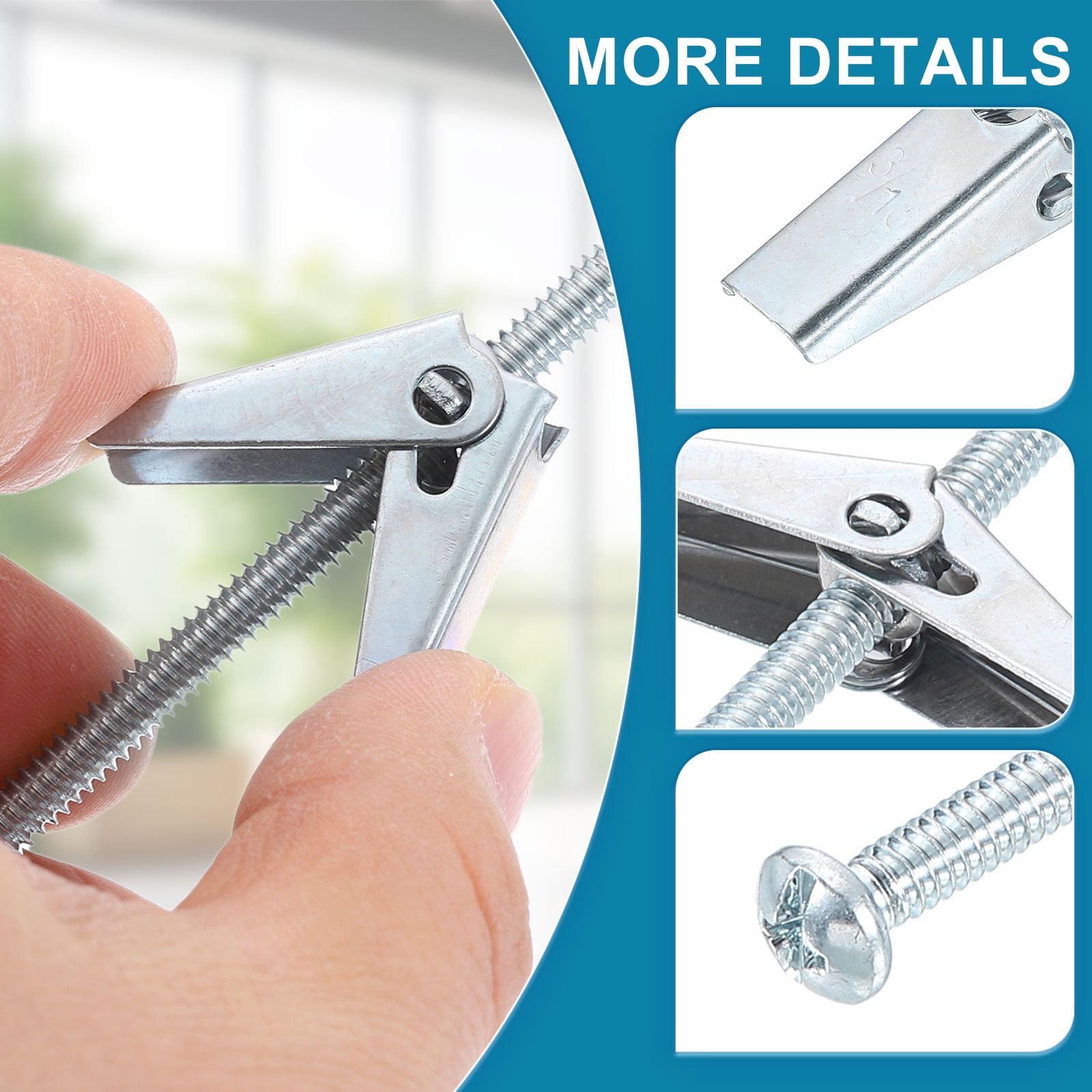 Uxcell 3/16 x 3 Male Thread Spring Loaded Hollow Wall Round Head Toggle Bolt 45 Pcs
