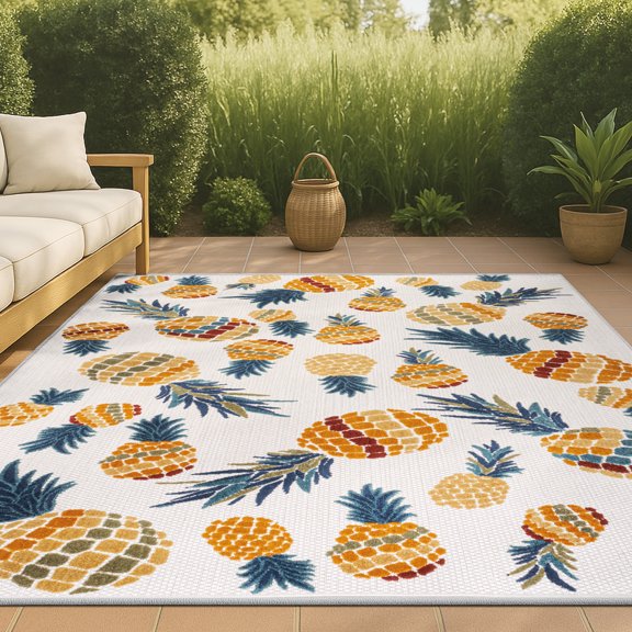 JONATHAN Y AMALFI COAST 8 x 10 Area Rug, Ananas Bold Pineapple - Orange/Navy, AMC117A-8