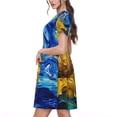 thumbnail image 2 of Disketp Whimsical Sunflowers Night Sky para Vestido de Manga Corta para Mujeres, Vestidos de Verano para Mujeres, Casual y Holgado para la Playa, 2 of 6