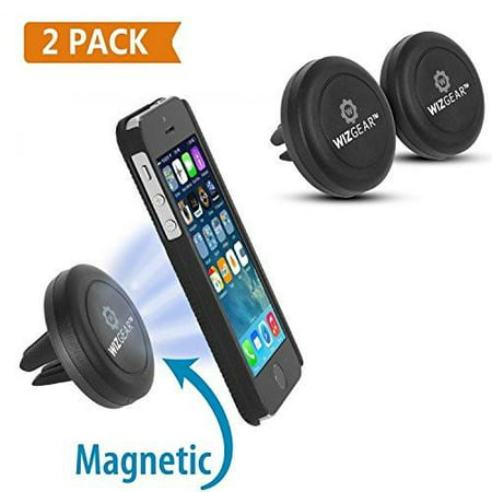 WizGear [NEW 2 PACK] Universal Air Vent Magnetic Car Mount Holder, for Cell Phones and Mini Tablets with Fast Swift-SnapTM Technology - with 4 Metal