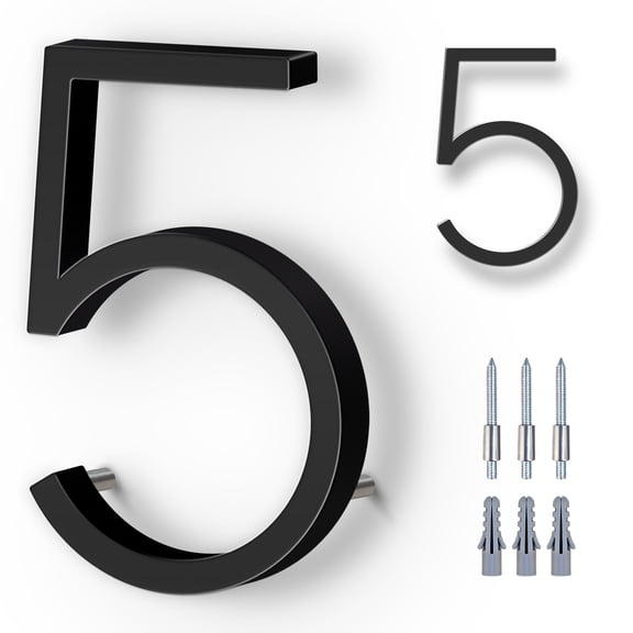 5-Inch Floating House Numbers, Modern Black Metal Address Digits and Letters for Exterior Wall, Front Door and Mailbox (Number 5)