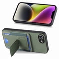 thumbnail image 2 of for iPhone 16e Carbon Fiber Texture Wallet Case with Credit Card Slots, Shockproof Protection Business PU Leather Flip Kickstand Phone Cover for iPhone 16e, Green, 2 of 10
