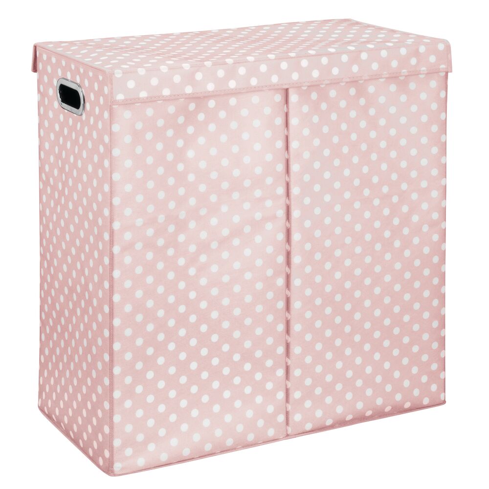 mDesign XLarge Divided Laundry Hamper Basket, Lid, Polka Dot Print Pink/White