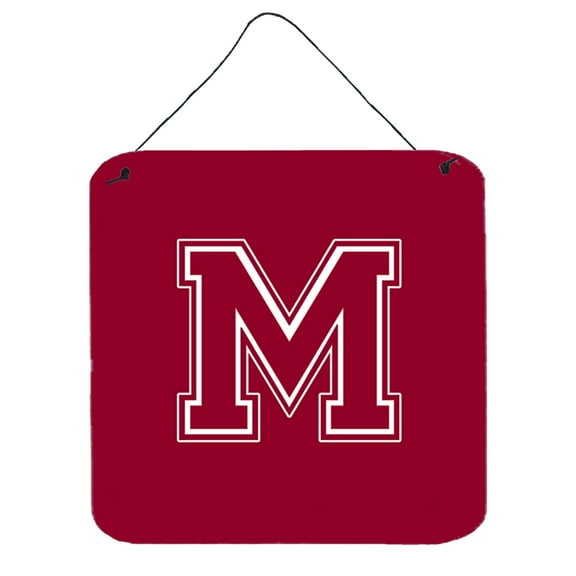 Letter M Initial Monogram - Maroon and White Wall or Door Hanging Prints