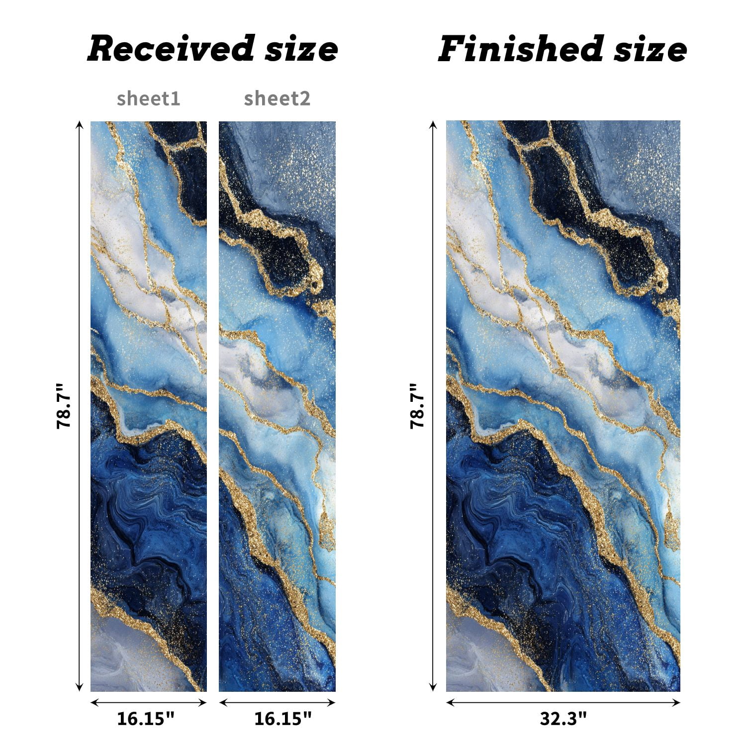 Self Adhesive Vinyl Refrigerator Wrap Set abstract white blue marble golden veins fake stone liquid Door Mural Removable Fridge Sticker Peel and Stick&nbsp;Full Door Cover Decal Kitchen Bar Decor