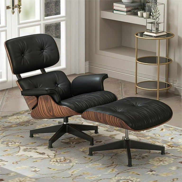 CRO Decor Tufted Accent Chair Grain Leather Swivel Lounge Chair