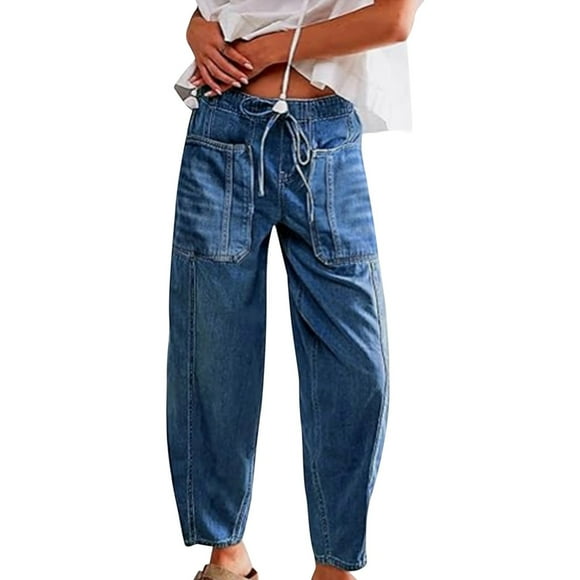 JJHGVB Jeans for Women Baggy Jeans Barrel Jeans Women Elastic Wide Leg Baggy Jeans For Woman Low Jeans Denim Pants With Drawstring Barrel Jeans Women High Waisted Jeans Light Blue XL