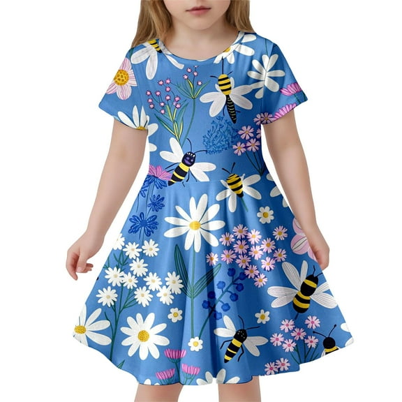 Glisme Fashion Girls Dresses Size 8-9 Y Festival Print Slim Short Sleeved Dress Light Pink Sundress For Girl