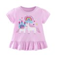 thumbnail image 2 of LYMAYTER Toddler Baby Girls Short-Sleeve Ruffle T-Shirt Kids Summer 100% Organic Cotton Tees Shirt Blouse Casual Cartoon Shirt Tops for 1-8 Years Old, 2 of 10
