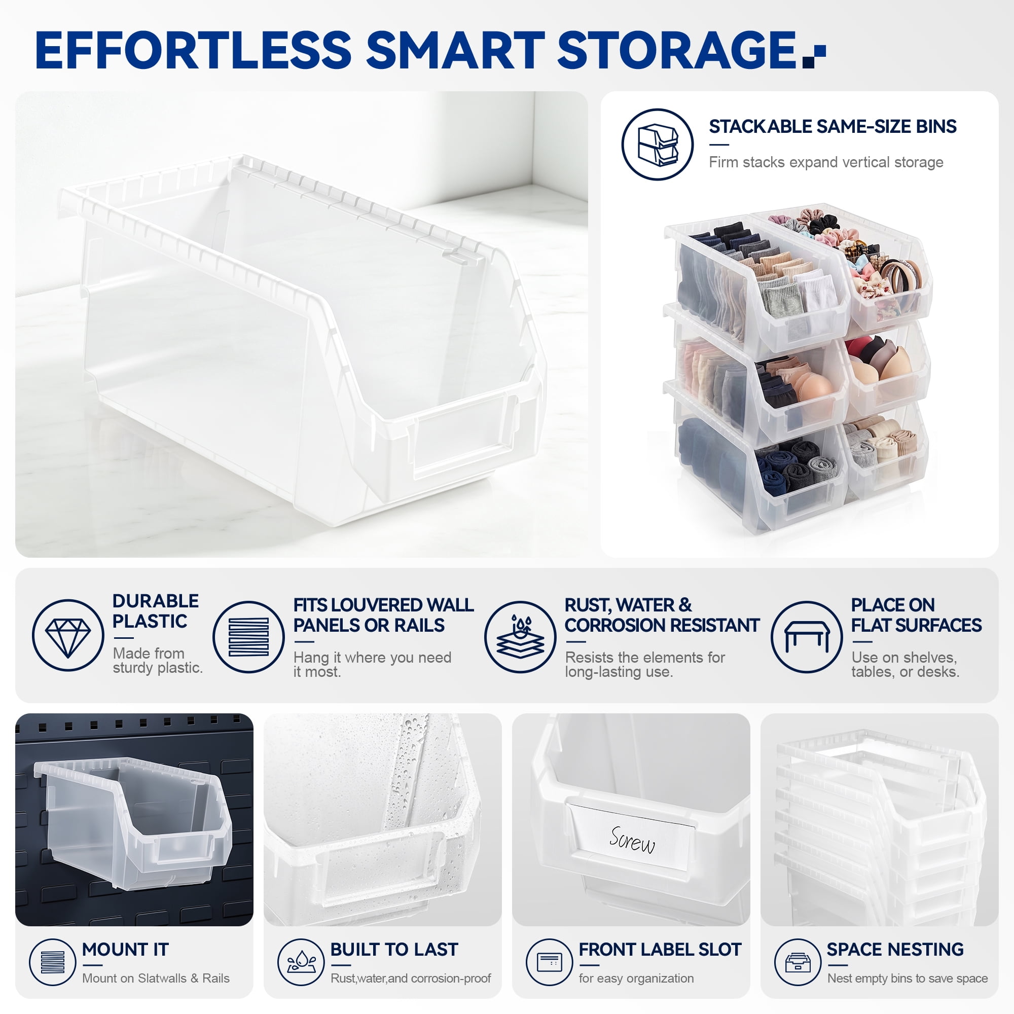 Sorbus Extra Small Open Front Stackable Storage Bins, Closet & Wardrobe Organizer, Clear, 5 Pack