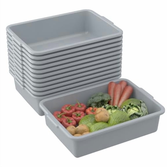 12-Pack 13 L Plastic Commercial Bus Tub , Restaurant Dishpan Wash Basin, Grey$$Storage