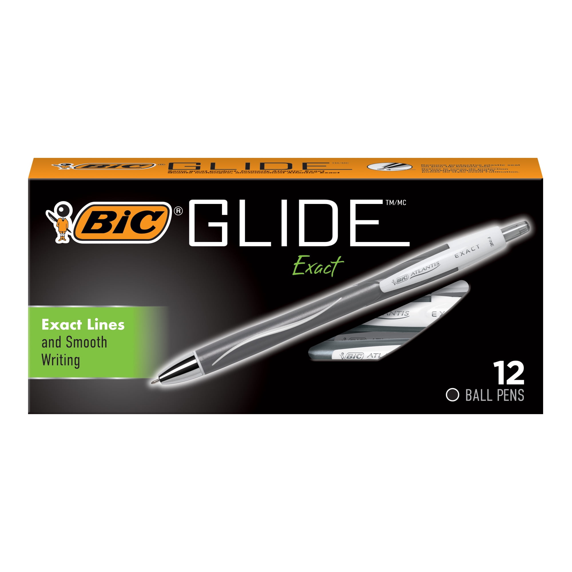 BIC Atlantis Exact Retractable Ball Point Pen  Black  12 Pack