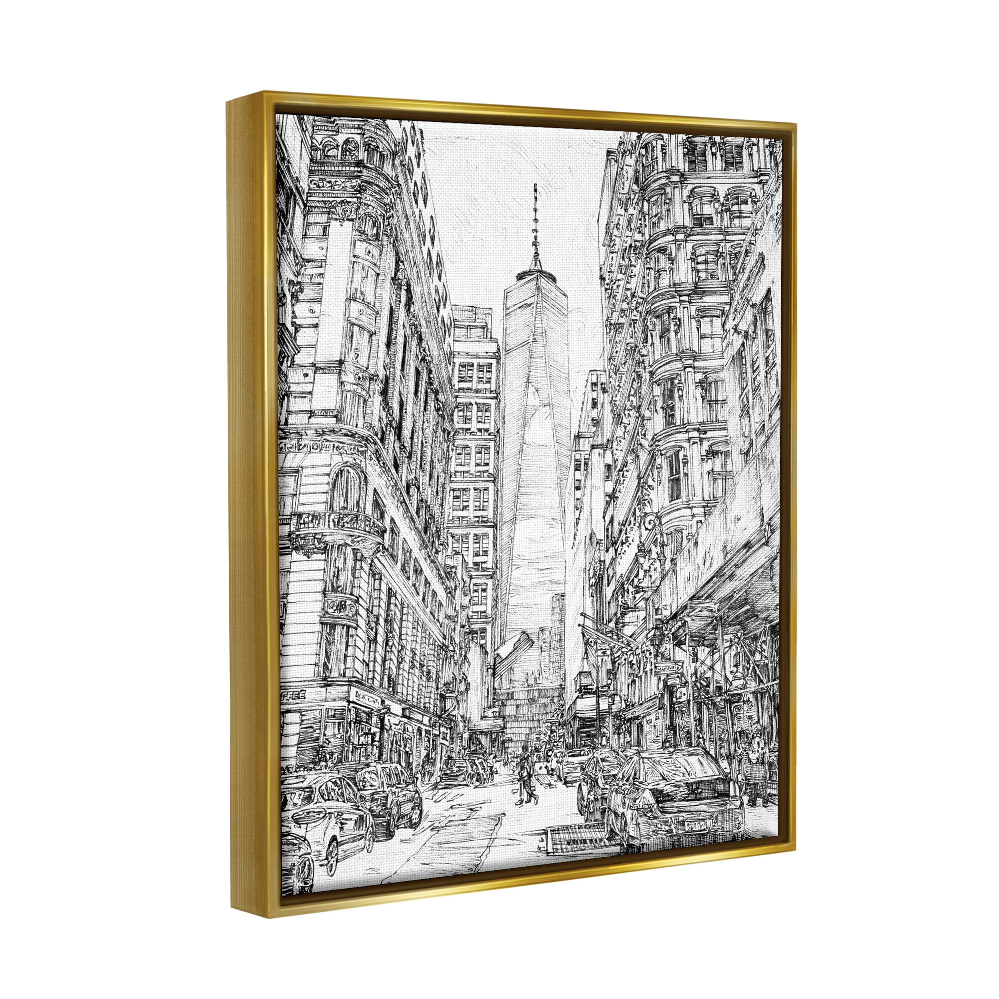 Stupell Urban City Metropolis One World Trade Center Travel & Places Drawing Gold Floater Framed Art Print Wall Art
