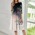 thumbnail image 2 of QIJIE Dresses for Women Summer 3/4 Sleeve Holiday Boho Floral Swing Midi Dress Crew Neck Flowy Sundress A-Line Vacation Casual Wedding Guest Dresses with Pockets Pink 2XL, 2 of 6