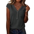 thumbnail image 2 of Womens Waffle Tank Top Sleeveless Henley Shirts 2026 Summer Loose Button Up V Neck Dressy Casual Tops Clothes,Dark Gray S, 2 of 6
