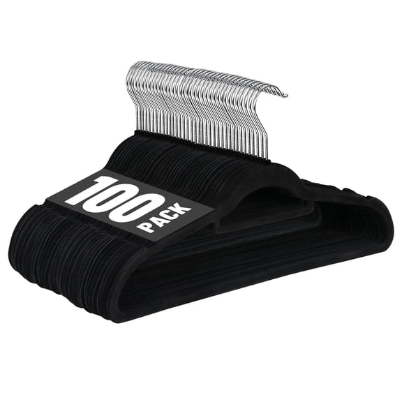 ZENY 100 Pack Velvet Clothes Hangers, Non Slip Slim Heavy Duty Suit Hangers with 360° Swivel Hook, Black