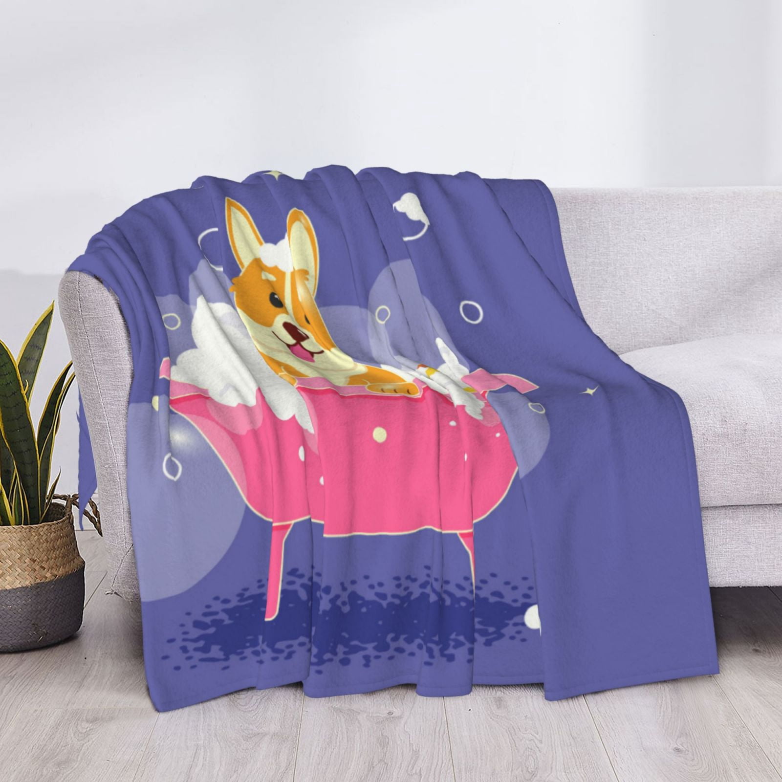 Throw Blanket for Couch - Dog Washes in a Pink Bath Soft Comfy Lightweight Cozy Warm Throw Blanket, Fuzzy Plush Flannel Blanket & Throws for Sofa and Bed All Season
