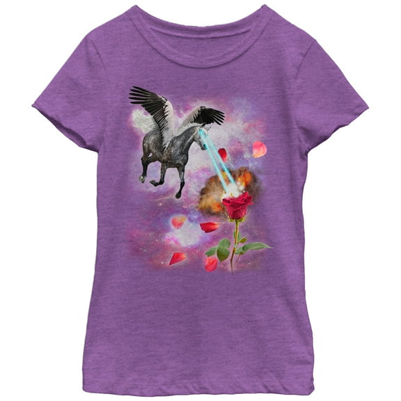 Girl's Lost Gods Space Pegasus Laser Eyes  Graphic Tee Purple Berry Small