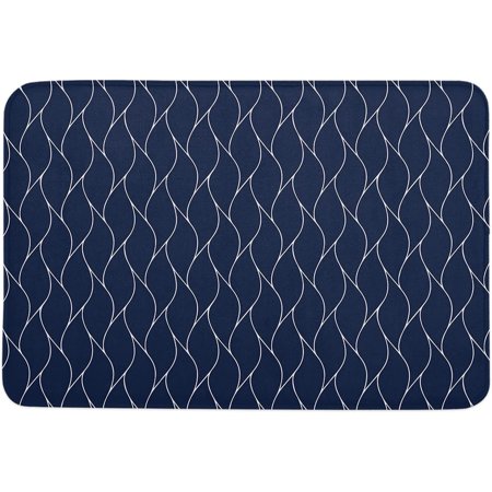 

Navy Blue Door Mat Anti-Skid Welcome Mat Absorbent Floor Mat Front Doormat for Kitchen Bathroom Entryway Patio High Traffic Areas Long Wavy Pattern Geometric Texture 24x16 Inch