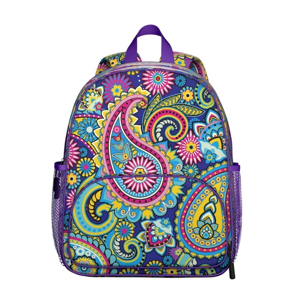 Ethnic Floral Students Backpack - Classic Chic Aesthetic Vibrant Indian Tribal Paisley Design, Comfortable Dual Shoulder Support, Water-Repellent Lightweight Backpack