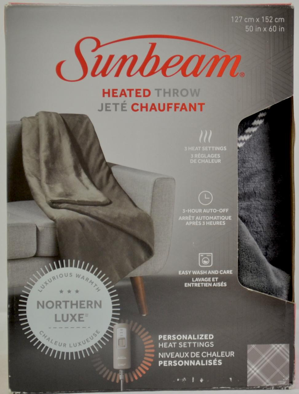 Sunbeam Northern Luxe Heated Throw (Grey/White Pattern) Walmart Canada