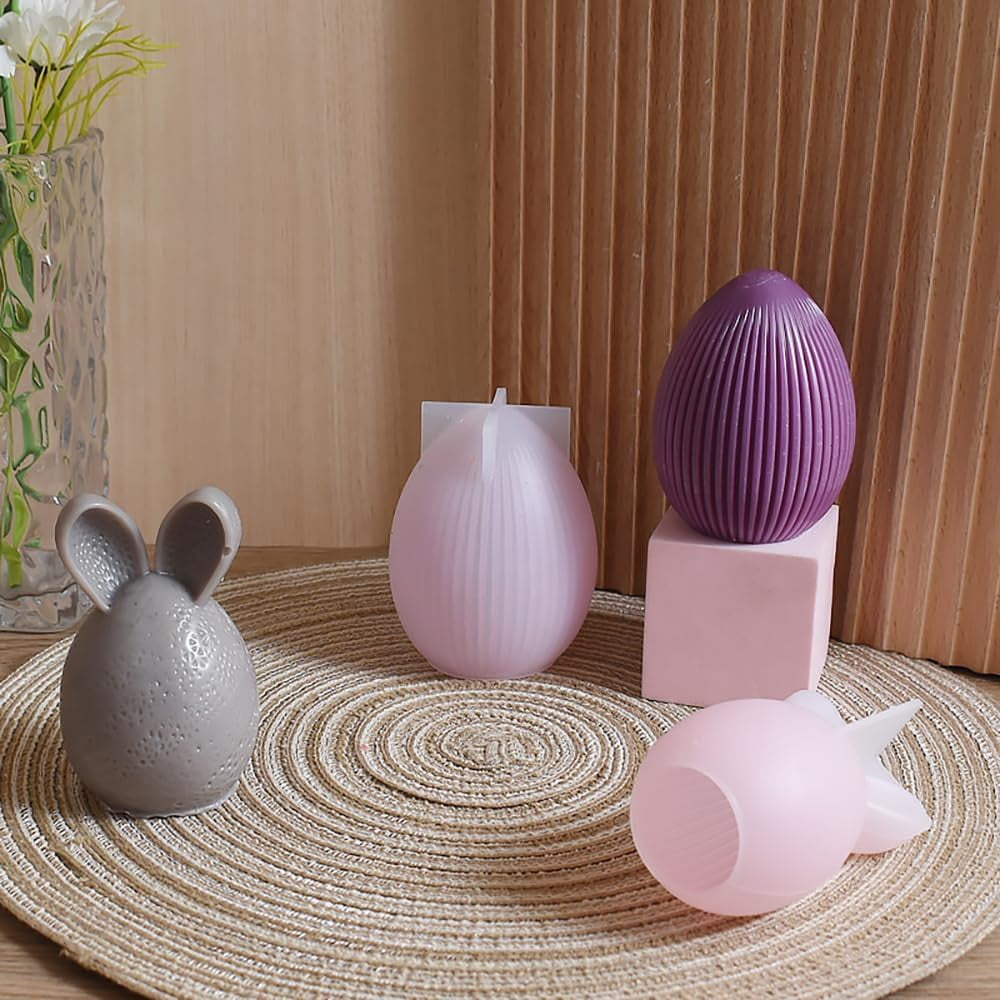 ABCISI 4pcs Easter Eggs Bunny Silicone Molds, Easter Decor Candle Molds for Candle Making Supplies, Rabbit Ears Egg Silicone Mold for DIY Candles Resin Plaster Art Crafts, Spring Decorations for Home